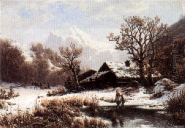 Winter Landscape Oil Painting by Johannes Bartholomaeus Duntze