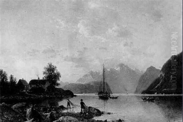 Norwegische Fjordlandschaft Oil Painting by Johannes Bartholomaeus Duntze