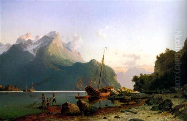 Norwegischer Fjord Oil Painting by Johannes Bartholomaeus Duntze