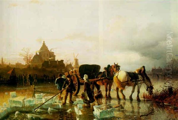 The Ice Cutters Oil Painting by Johannes Bartholomaeus Duntze