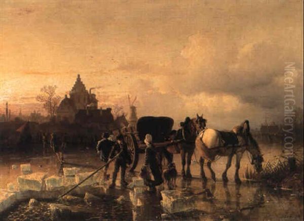 The Icecutters Oil Painting by Johannes Bartholomaeus Duntze