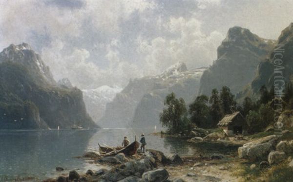 Bergsee Oil Painting by Johannes Bartholomaeus Duntze