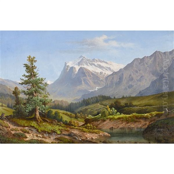 Sommerliche Landschaft Mit Wetterhorn Oil Painting by Alfred Duenz