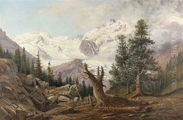 Bernina-gruppe Mit Morteratschgletscher Oil Painting by Alfred Duenz