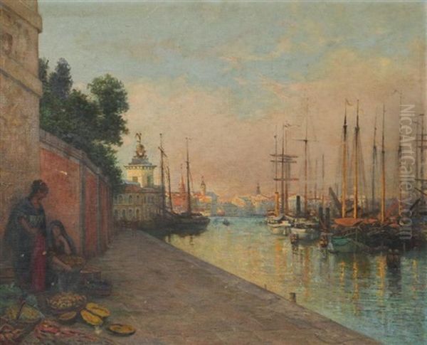 Les Marchandes Des Quatre Saisons A Venise Oil Painting by Edmond Louis Dupain