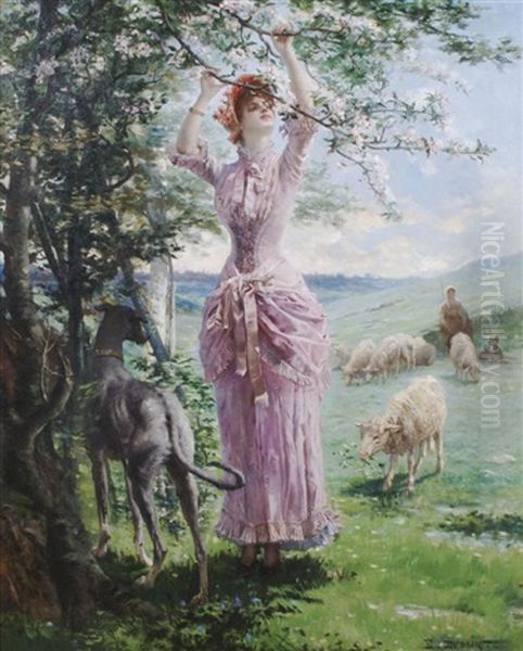 Girl With Sheep Oil Painting by Edmond Louis Dupain