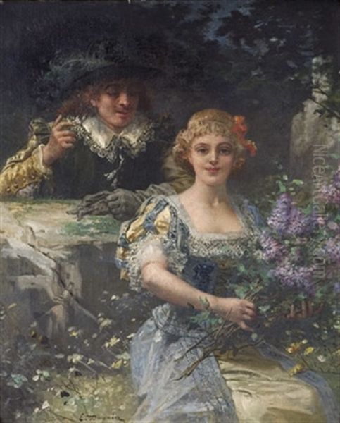 French Couple With Flowers by Edmond Louis Dupain