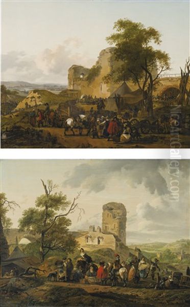 Scenes De Halte De Cavaliers Oil Painting by Claude Michel Hamon Duplessis