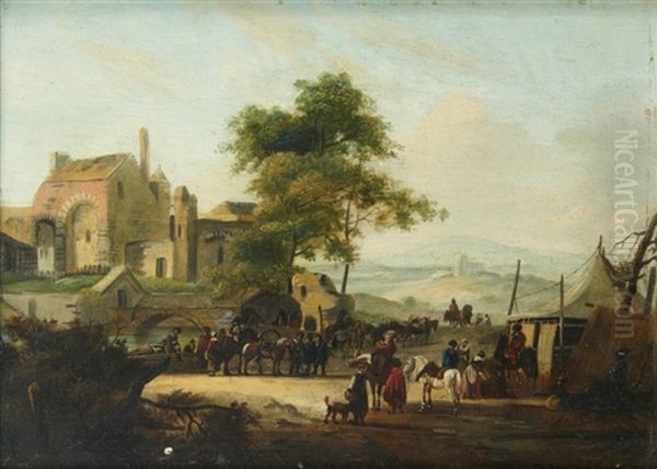 Paysage De Riviere Pres D'une Ferme Fortifiee Oil Painting by Claude Michel Hamon Duplessis