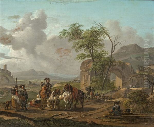 Personnages Devant Des Ruines Oil Painting by Claude Michel Hamon Duplessis