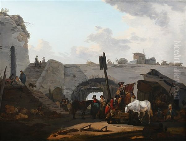 Halte De Cavalier Pres D'un Pont Oil Painting by Claude Michel Hamon Duplessis