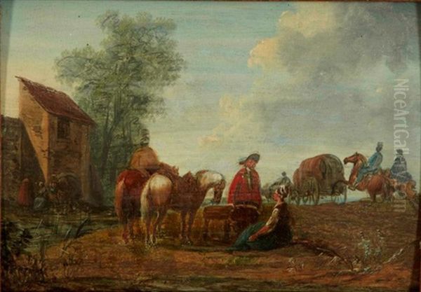 Le Repos Des Chevaux Et Le Campement (pair) Oil Painting by Claude Michel Hamon Duplessis