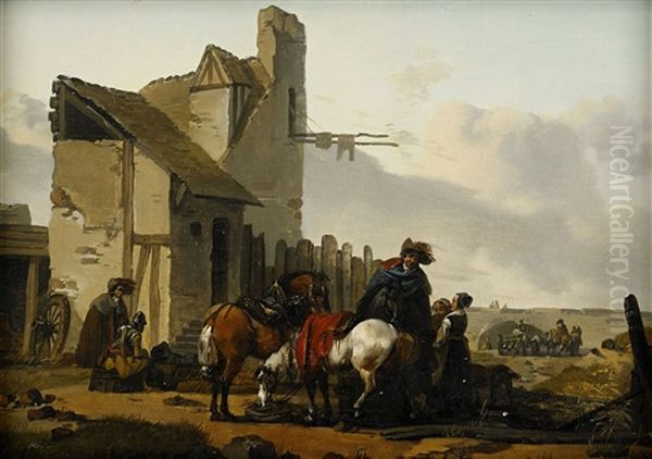 Landskap Med Rastande Ryttare Oil Painting by Claude Michel Hamon Duplessis