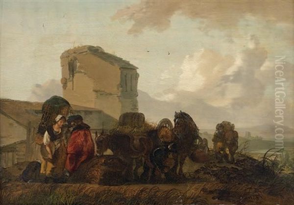 La Halte Des Cavaliers Dans La Campagne Oil Painting by Claude Michel Hamon Duplessis