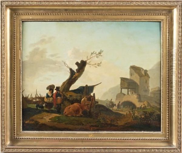 Un Soldat En Conversation Avec Une Bergere Oil Painting by Claude Michel Hamon Duplessis