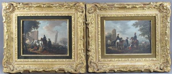 La Halte Des Cavaliers (pair) Oil Painting by Claude Michel Hamon Duplessis