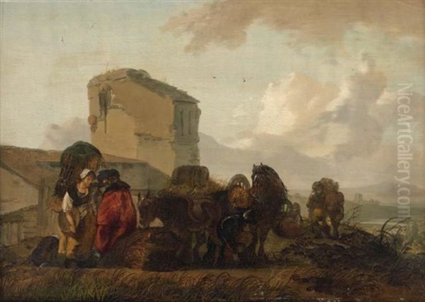 La Halte Des Cavaliers Dans La Campagne Oil Painting by Claude Michel Hamon Duplessis