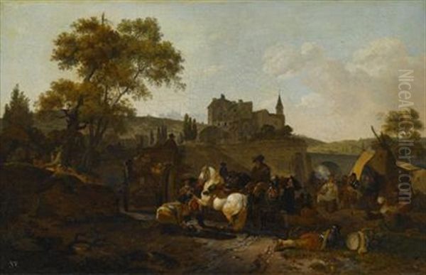 A Military Encampment Oil Painting by Claude Michel Hamon Duplessis