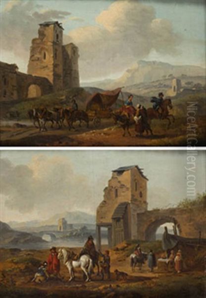 Paisajes Con Ruinas Y Personajes (pair) Oil Painting by Claude Michel Hamon Duplessis