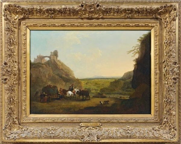 Paysans Avec Une Charrette Et Deux Soldats Oil Painting by Claude Michel Hamon Duplessis