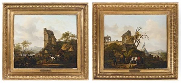 Bivouacs Pres D'un Fleuve (pair) Oil Painting by Claude Michel Hamon Duplessis