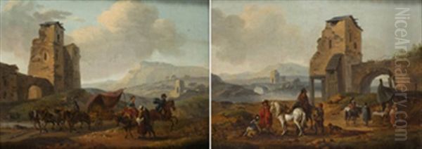 Paisaje Con Ruinas Y Personajes (+ Another; Pair) Oil Painting by Claude Michel Hamon Duplessis