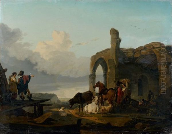 Le Bivouac Dans Les Ruines Oil Painting by Claude Michel Hamon Duplessis