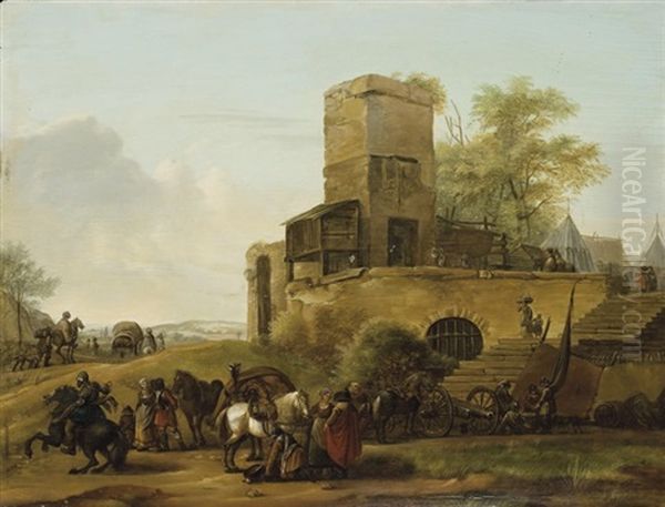 Bohemiens Et Garnison Devant Une Place Fortifiee Oil Painting by Claude Michel Hamon Duplessis