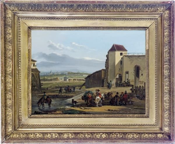 Travellers Resting By A Military Camp Oil Painting by Claude Michel Hamon Duplessis