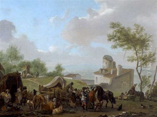 Campement Militaire Avec Des Paysannes Vendant Leur Produits Des Champs Oil Painting by Claude Michel Hamon Duplessis