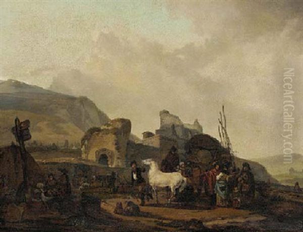 A Landscape With Travellers On A Path Oil Painting by Claude Michel Hamon Duplessis