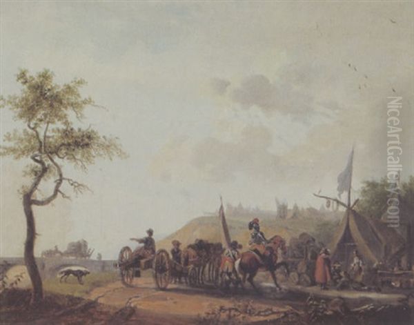 Rastende Soldaten, Ein Kurassier-offizier Und Einer Vor Einem Marketenderzelt Oil Painting by Claude Michel Hamon Duplessis