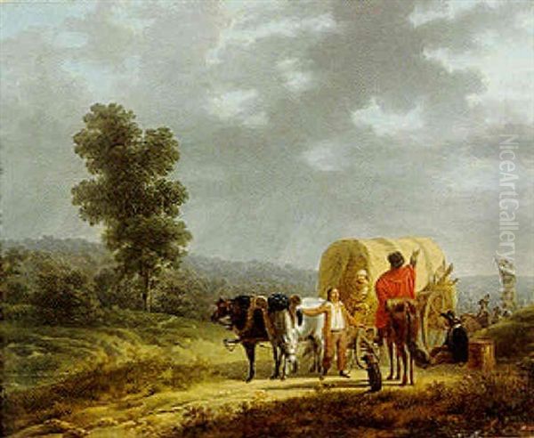 La Rencontre Des Paysans Et Des Soldats Oil Painting by Claude Michel Hamon Duplessis