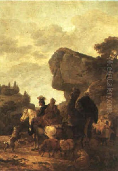 Travellers With Camels In A Rocky Landscape Oil Painting by Claude Michel Hamon Duplessis