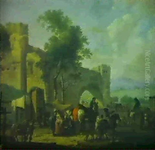 Un Campement Militaire Pres De Ruines Oil Painting by Claude Michel Hamon Duplessis