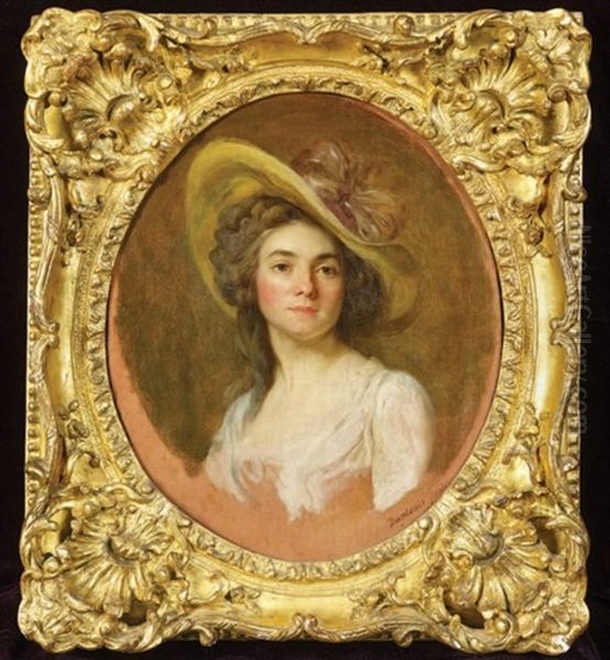 Portrait De Jeune Femme Au Chapeau Oil Painting by Joseph-Siffred Duplessis