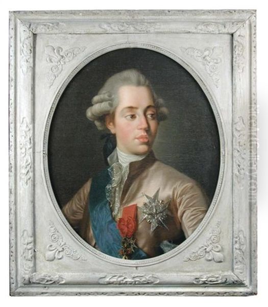 Portrait Of Louis Xvi Of France (1754-1793), As Dauphin Of France, Wearing The Silver Breast-star Of The Royal French Order Of The Holy Ghost And The Badge Of The French Royal Military Order Of St Louis Oil Painting by Joseph-Siffred Duplessis