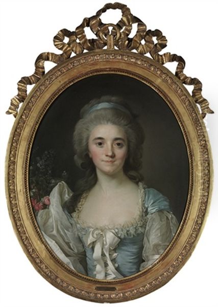 Portrait Of Comtesse De Provence (1753-1810), Half-length, In A Turquoise Dress With White Lace Trim And Ribbon Oil Painting by Joseph-Siffred Duplessis