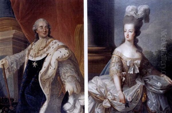 Portraits Of Louis Xvi Of France And Queen Marie-antoinette (pair After Joseph-siffred Duplessis And Elizabeth Vigee-lebrun) Oil Painting by Joseph-Siffred Duplessis