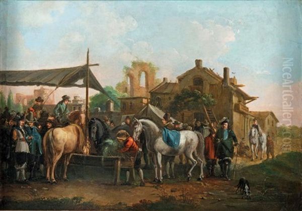 Le Marche Aux Chevaux Oil Painting by Jean Duplessis-Bertaux