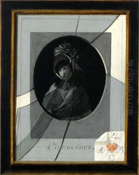 A Framed Engraving Innocence Seen Behind Broken Glass Oil Painting by Jean Duplessis-Bertaux