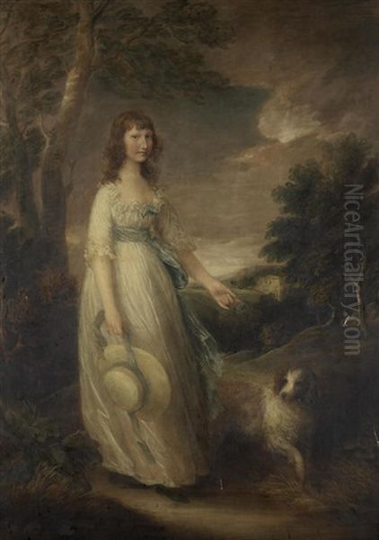 Portrait Of Mary-jane Ormsby Of Porkington, Full-length, With Her Dog Oil Painting by Gainsborough Dupont