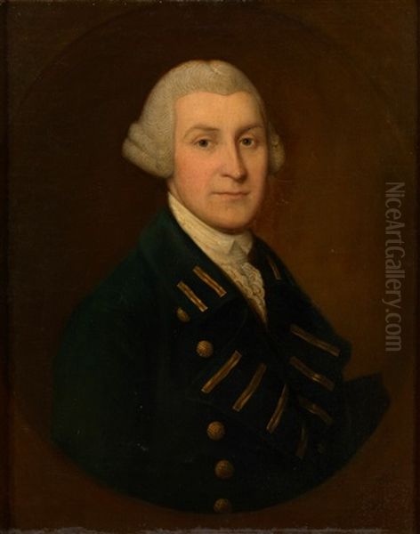 Portrait Of Nathaniel Burrough, In A Dark Blue Naval Jacket With Golden Buttons, In A Painted Oval Oil Painting by Gainsborough Dupont