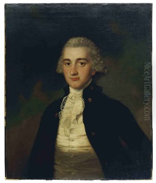 Portrait Of A Gentleman Wearing A Blue Jacket With Brass Buttons Oil Painting by Gainsborough Dupont