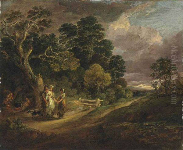 A Wooded Landscape With A Gipsy Fortune Teller Oil Painting by Gainsborough Dupont