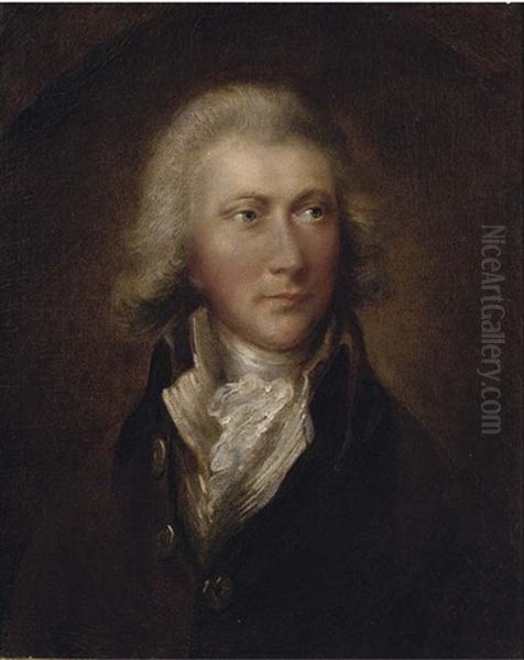 Portrait Of A Gentleman, (william Pitt?), Small Bust-length, In A Brown Coat And White Cravat Oil Painting by Gainsborough Dupont