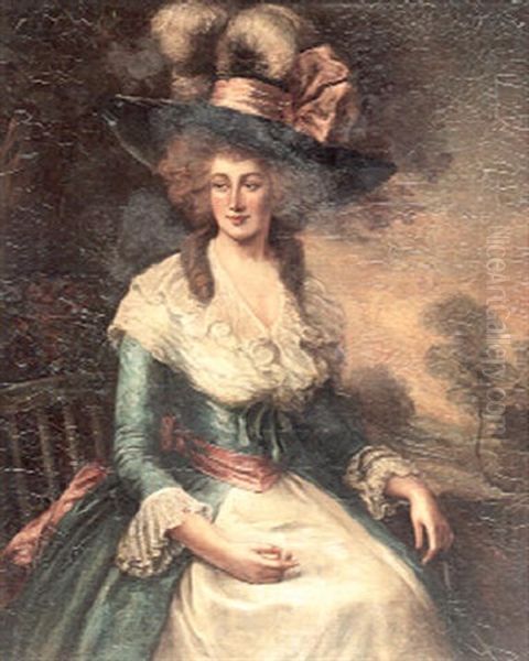 A Portrait Of A Lady In A Plumed Hat (elizabeth Harcourt?) Oil Painting by Gainsborough Dupont