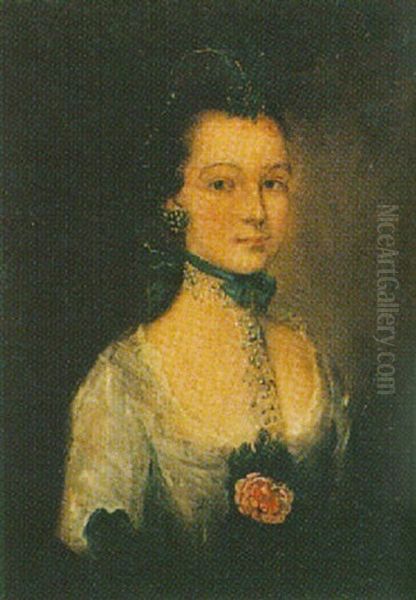 Portrait Of A Young Lady, Wearing A White Decollete Dress Oil Painting by Gainsborough Dupont