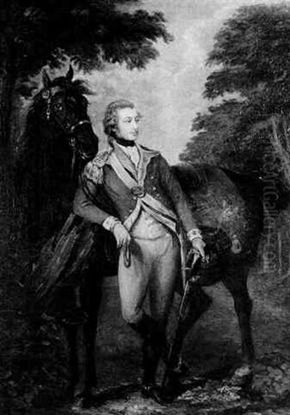 Portrait Of Colonel John Hayes St. Leger, Standing In A Park Landscape, With His Charger Oil Painting by Gainsborough Dupont