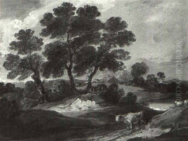 Landscape With Trees And Cattle Oil Painting by Gainsborough Dupont